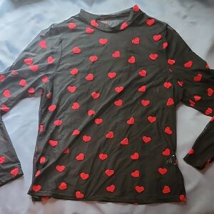 SHEIN Black and Red Long Sleeve Heart Tee